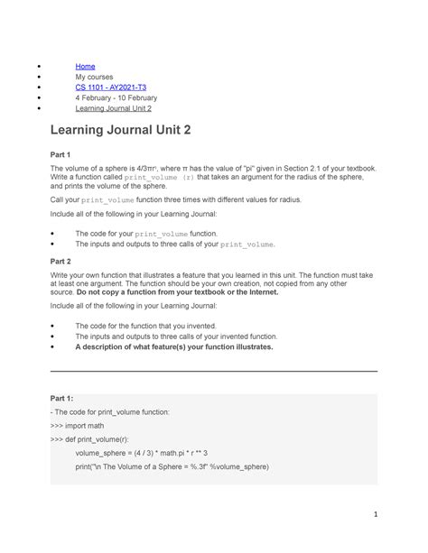 CS 1101 Learning Journal Unit 2 Home My Courses CS 1101 AY2021 T 4