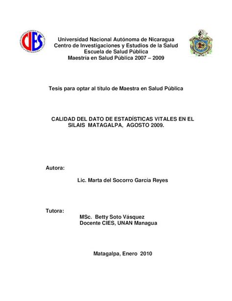 Pdf Calidad Del Dato De Estad Sticas Vitales En El Silais