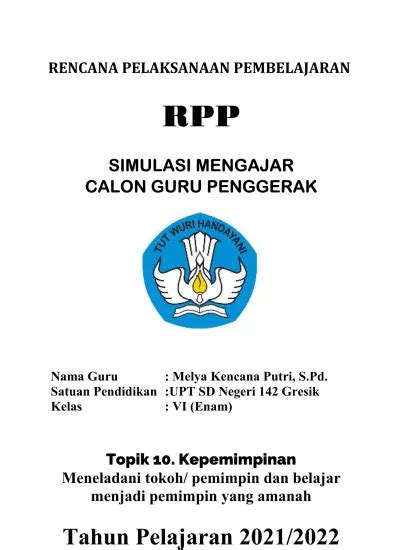 Rencana Pelaksanaan Pembelajaran Rpp Simulasi Mengajar Calon Guru Penggerak