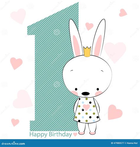 Card On Happy Birthday With Bunny Girl Cartoon Vector Cartoondealer