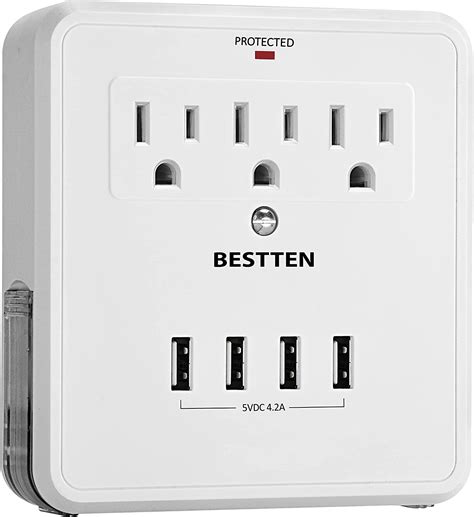 Bestten 900 Joule Usb Outlet Surge Protector 4 Usb Max 4 2a Charging Ports And 3 Ac