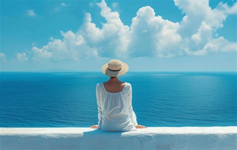 Premium Photo A Woman In A Hat Sitting On The Ledge Of A Wall