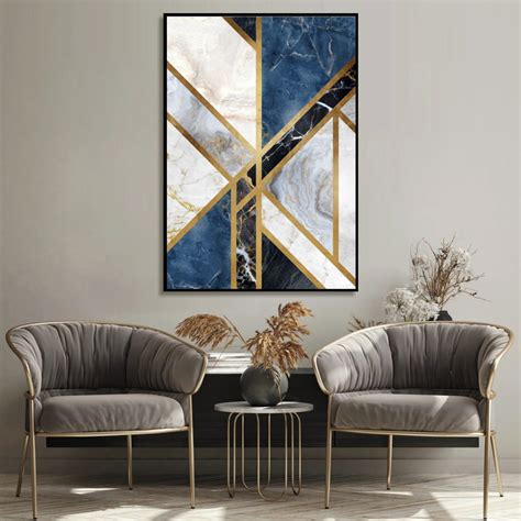 Quadro Decorativo Abstrato Azul M Rmore Moderno Premium Elo