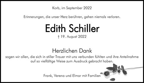 Traueranzeigen Von Edith Schiller Zvw Trauer