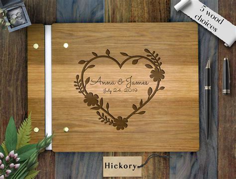 Custom Engraved Wedding Wood Guest Book With Heart Design Etsy