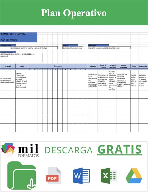 Plan Operativo Ejemplos Formatos Word Excel