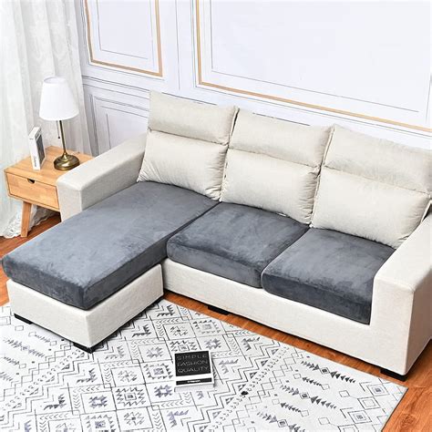 Dongpai Stretch Fabric Velvet L Shape Sofa Slipcover, Dark Gray ...