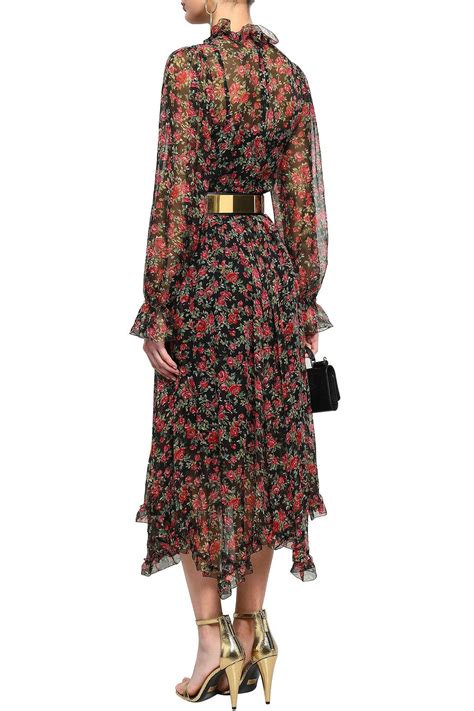 Dolce And Gabbana Ruffle Trimmed Gathered Floral Print Silk Chiffon Midi