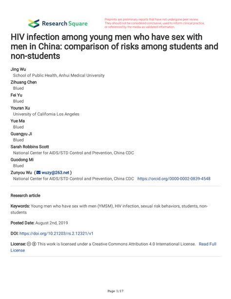 Pdf Hiv Infection Among Young Men Who Have Sex With Men In China