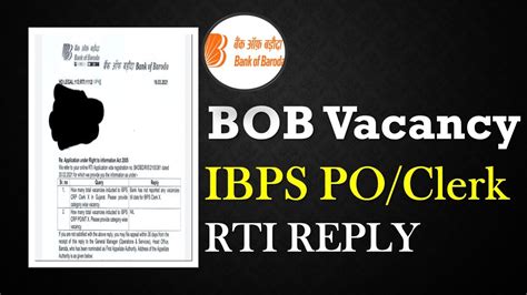 Bank Of Baroda Vacancy Update For Ibps Po Clerk With Rti Reply