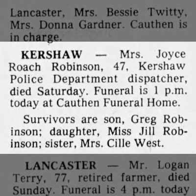 Obituary For Joyce Roach KERSHAW Aged 47 Newspapers