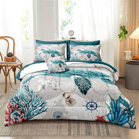 Amazon.com: Bedbay Nautical Bedding Set Full Size Ocean Turtle ...