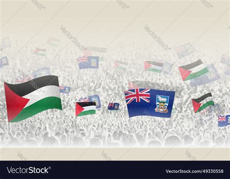 Palestine And Falkland Islands Flags In A Crowd Vector Image