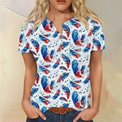 UoCefik 4th Of July T Shirts For Women Plus Size Short Sleeve USA Flag