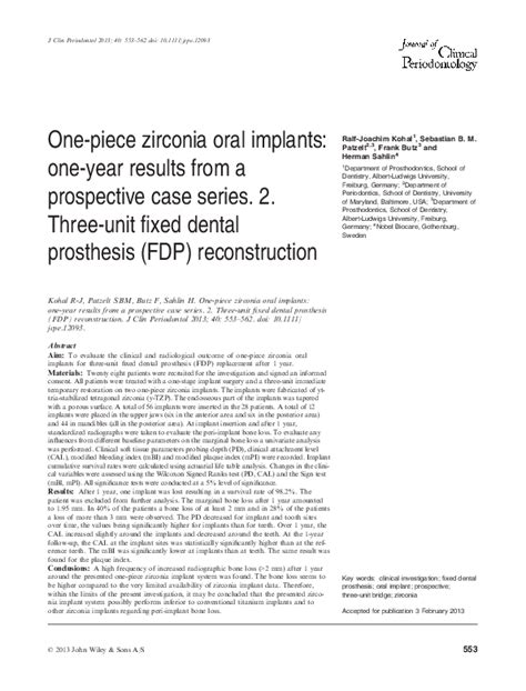 (PDF) One-Year Outcomes of One-Piece Zirconia Implants