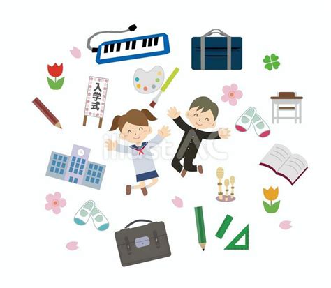 中学校の新学期 入学 イラストセットイラスト No 23638740｜無料イラスト・フリー素材なら「イラストac」