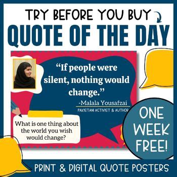 Quote Of The Day Free Week Posters Morning Meeting Bell Ringers