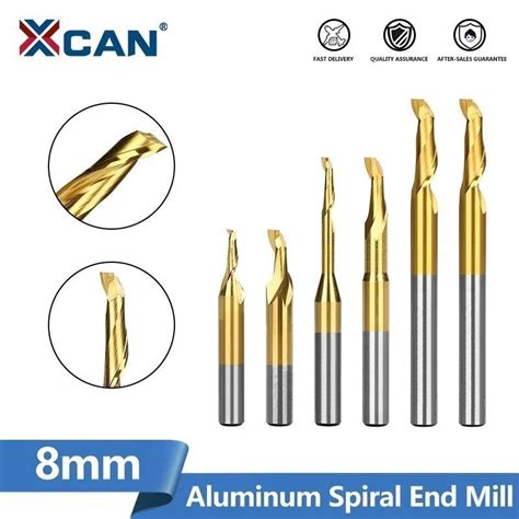 XCAN Aluminum Spiral End Mill 8mm Shank HSS Milling Cutter Single Flute