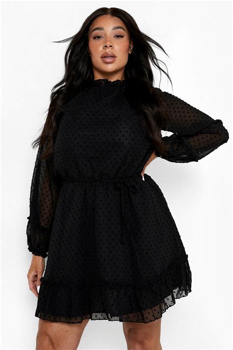 Womens Plus High Neck Dobby Mesh Skater Dress Boohoo Uk