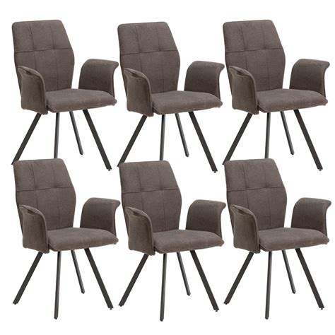 SELMA Lot de 6 Fauteuils Tissu Gris Anthracite Effet Tricoté Pieds