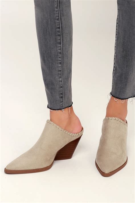 Cute Light Taupe Mules Vegan Suede Mules Pointed Toe Mules Lulus