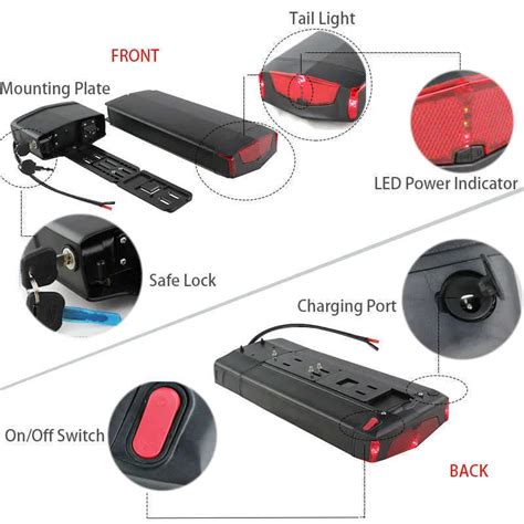 E Bike Rear Rack Battery 36V 48V 52V 21700 Samsung Panasonic Cells