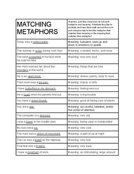 Metaphor Matching Game by Mabel Harriman-Smith | TPT