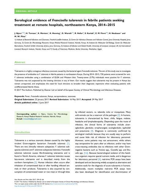 (PDF) Serological evidence of Francisella tularensis in febrile patients seeking treatment at ...