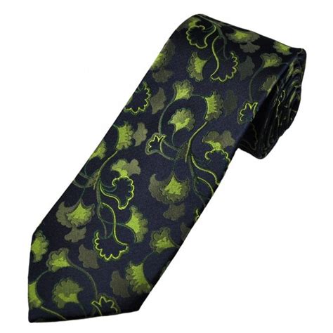 Tresanti Navy Blue Lime Green Floral Pattern Men S Silk Designer Tie