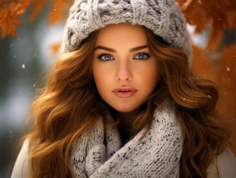 Premium Ai Image Beautiful Lady Wearing Winter Clothes Portrait