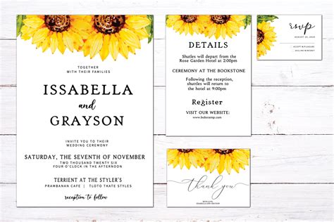 Sunflower Wedding Invitation Suite Diy Createpartylabels