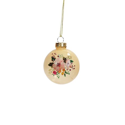 Bauble Glass With Flower Motive L Gold 6cm