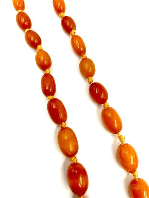 Classic Antique Butterscotch Baltic Amber And 14 Karat Gold Long