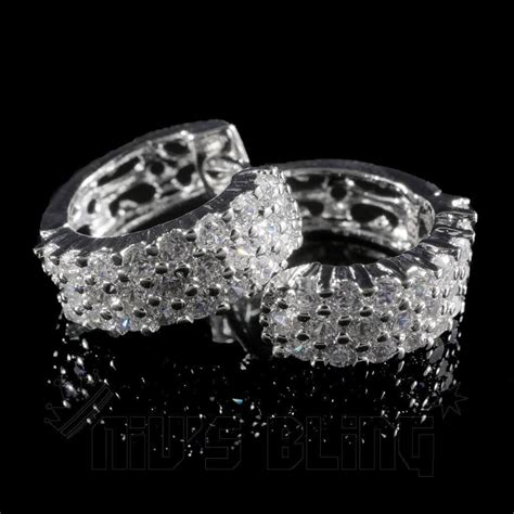 18k White Gold 3 Row Huggie Hoop Earring Nivs Bling