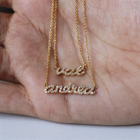 Diamond Name Neckalcedelicate Initial Necklace In Solid 14k Etsy