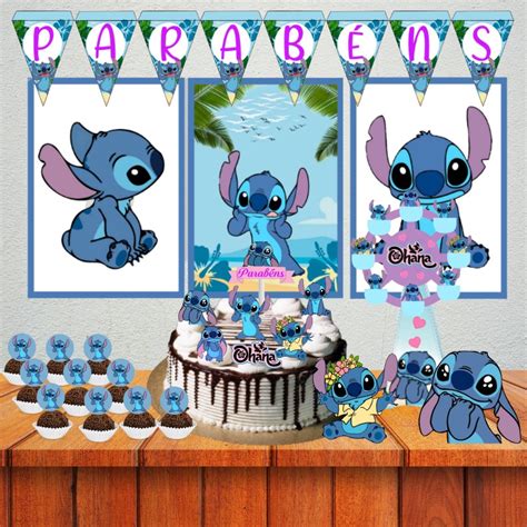 Kit só um bolinho festa em casa monta facil Stitch Ohana decoração