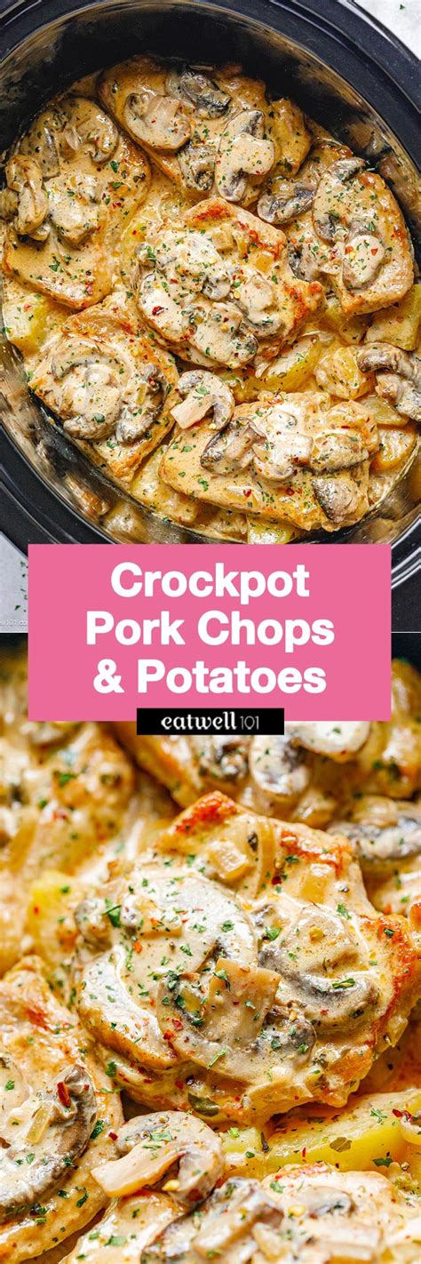 Creamy Garlic Pork Chops Recipe With Mushrooms And Potatoes Crockpot Pork Chops Recipe