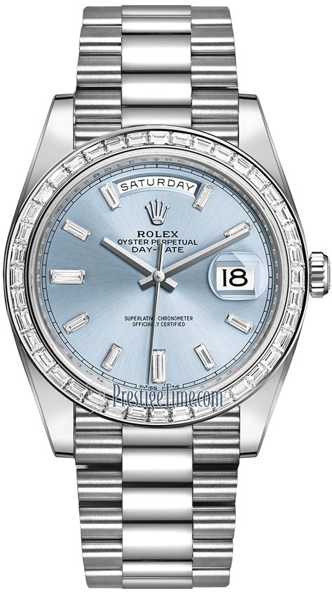 Tbr Ice Blue Baguette Index Rolex Day Date Mm Platinum Mens Watch