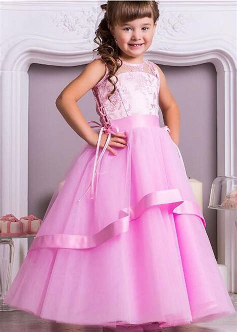 Hot Pink Organza Long Ball Gown Colorful Sleeveless Flower Girl Dresses