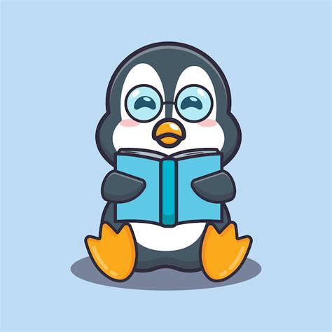 Pinguim Fofo Lendo Um Livro Ilustra O Fofa De Desenho Animado Vetor