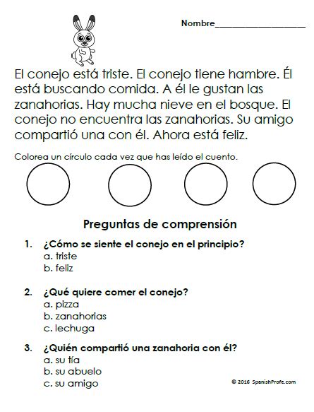 Easy Reading Comprehension Passages Spanish Invierno Winter