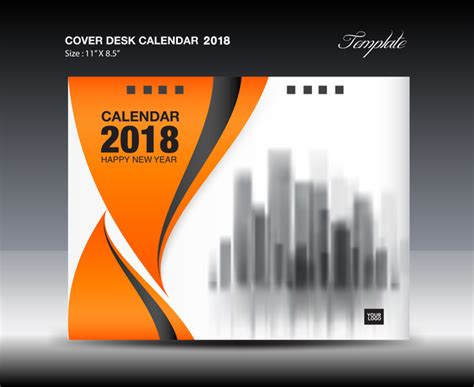 Orange desk calendar 2018 cover template vector 01 free download