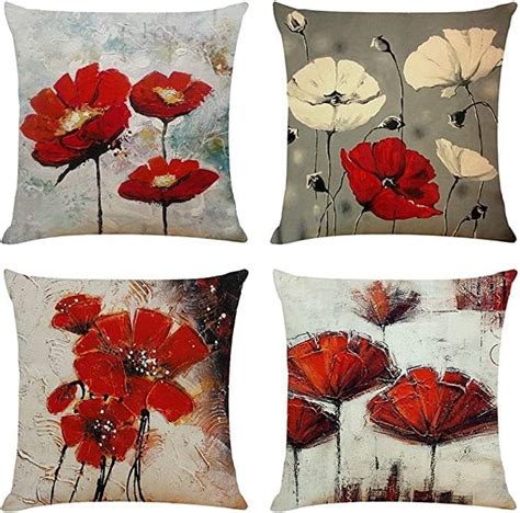 Poppy Chenille Cushion Covers Floral Cushions Pillow Covers 18 X