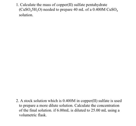 Solved Calculate The Mass Of Copper Ii Sulfate