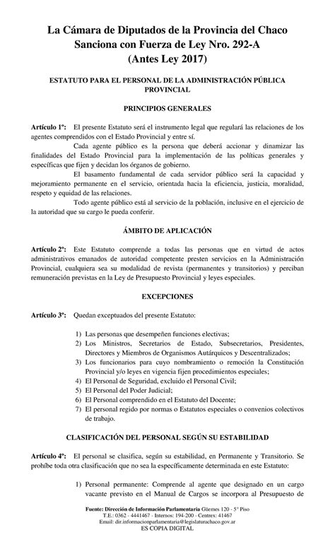 Ley 292 A Estatuto Del Empleado Publico Provincia Del Chaco Fuente