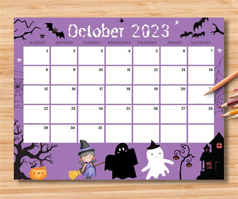 Editable October 2023 Calendar Spooky Halloween Printable Etsy Canada