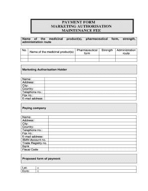 Fillable Online Payment Form Marketing Authorisation Maintenance Fee