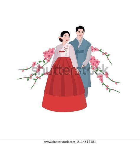 Korean National Costumes Hanboks Sakura Stock Vector Royalty Free 2114614181 Shutterstock