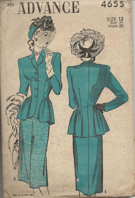 Vintage 40s Swing Era Peplum Jacket Tailored Suit Sewing Etsy Suit