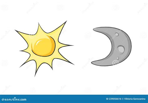 Sun And Moon Cartoon Style Vector Kids Illustration Funny Children